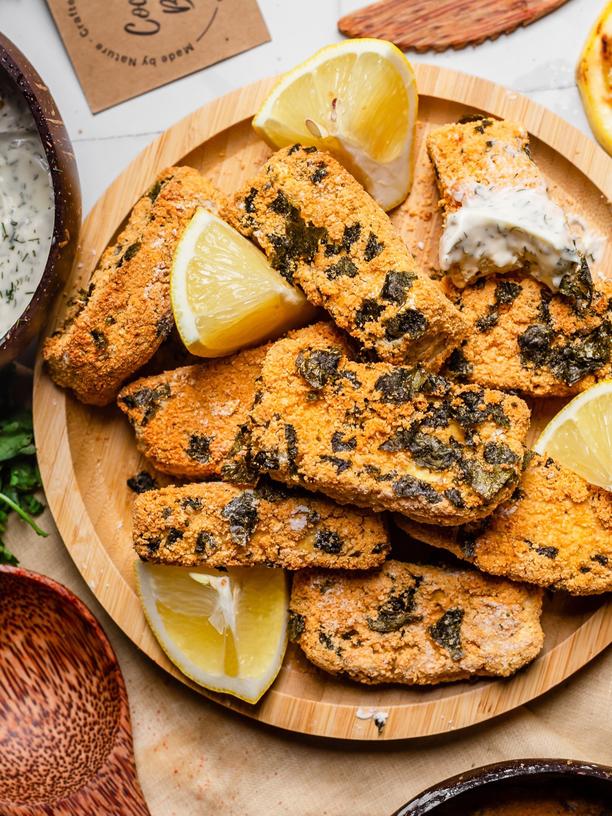 Vegane Fischstäbchen mit Sauce Tartar: Tofufischstäbchen mit Sauce Tatar