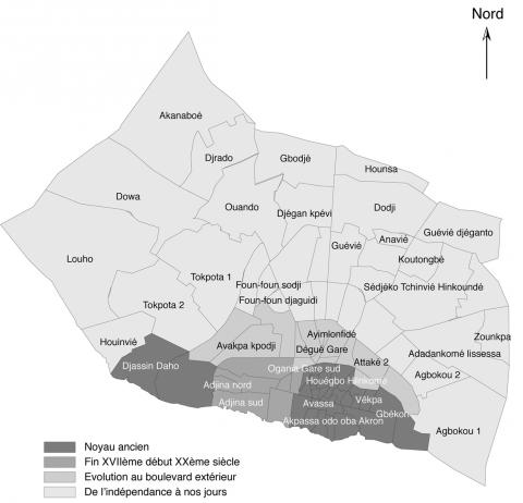 Figure 2 – Carte de l’évolution spatiale de Porto-Novo