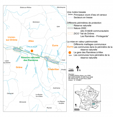 Figure 1. Les Ramières de la Drôme face à une superposition de maillages de protection.