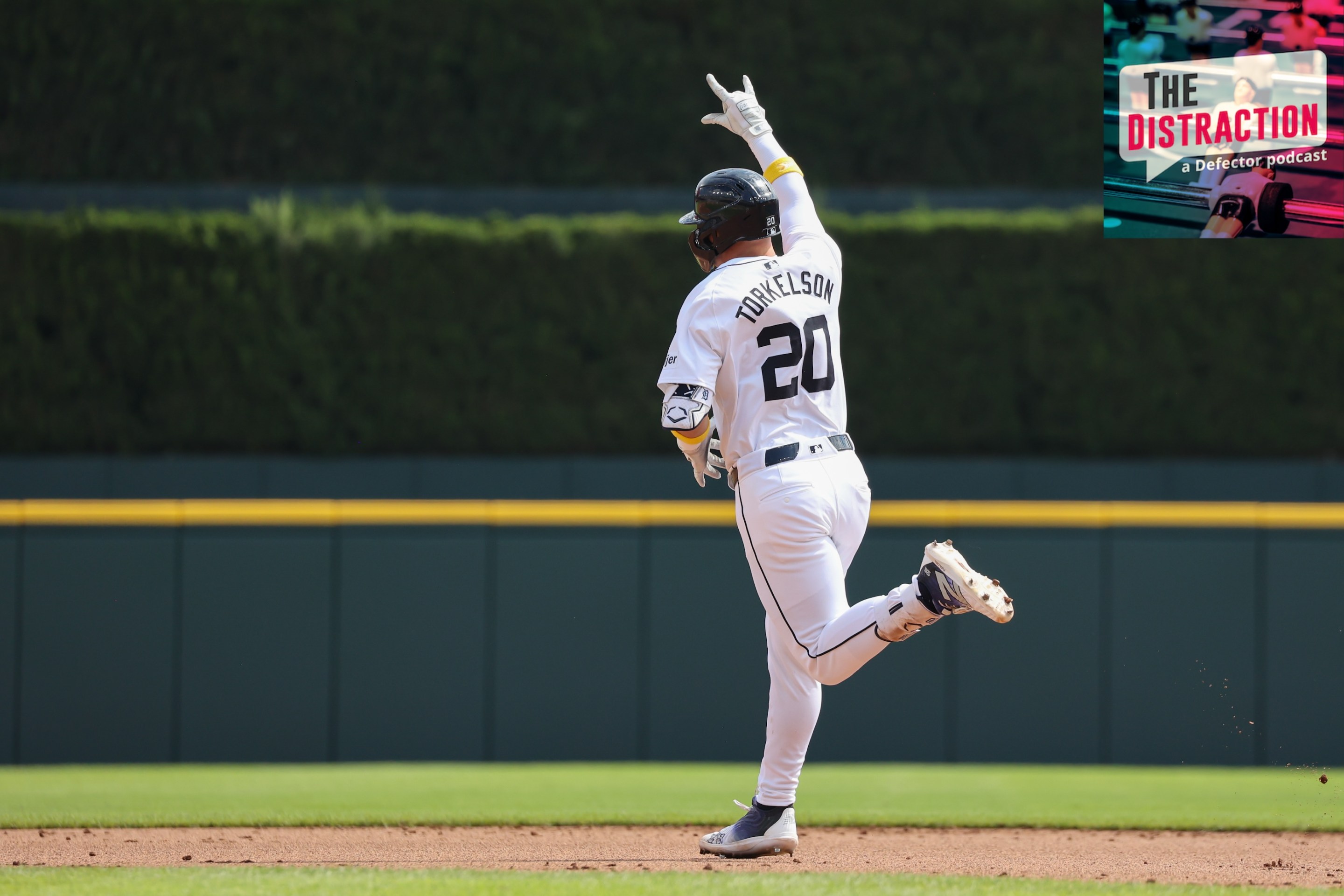 Detroit Tigers first baseman Spencer Torkelson (20) gestures as he runs the bases after hitting a two-run home run against the Red Sox at Comerica Park.