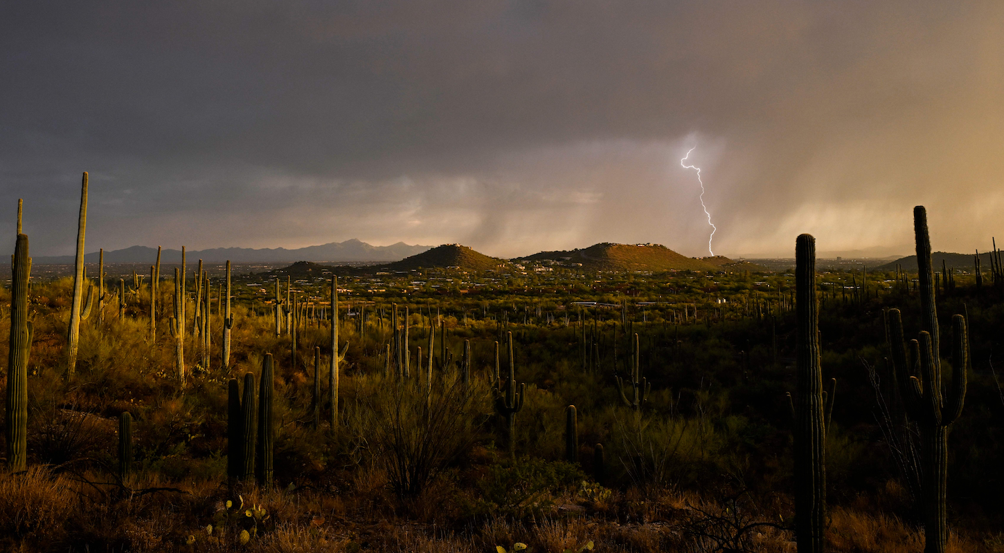 Lightning strikes in the desert outside Tucson, Arizona.