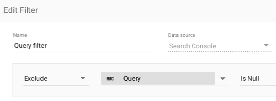 예제 필터: Query Is Null 제외