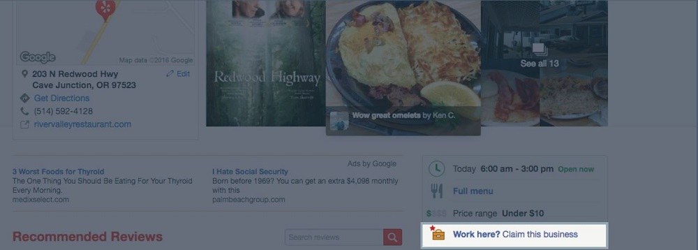 how to claim a business on yelp - claim business button on yelp page