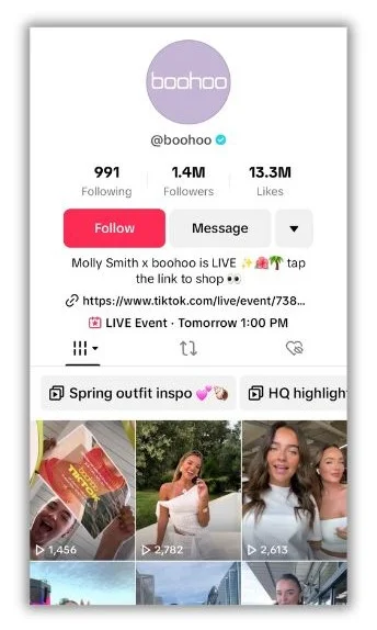 online presence -Boohoo TikTok channel.