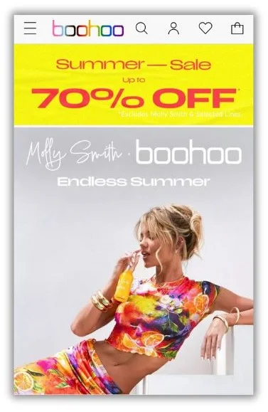 online presence - Boohoo website.