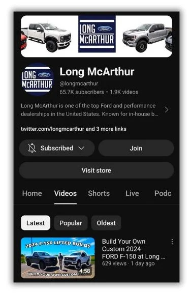 online presence - Long McArthur Ford YouTube channel.