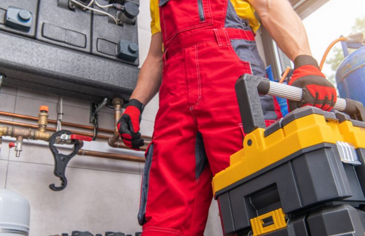 hvac technician holding toolbox