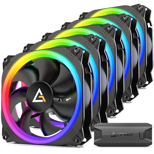 Antec RGB Fans, PC Fans 120mm RGB Fans, 5V-3PIN Addressable RGB Fans, Motherboard SYNC with 5V-3PIN, 120mm Fan 5 Packs with controller, Prizm Series RGB Fans