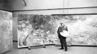 Claude Monet in his studio, in front of his Water Lilies