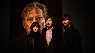 Mondongo Group members Juliana Laffitte and Manuel Mendanha, left and right respectively, stand with an admirer at the group's exhibit at the Museo Nacional de Bellas Artes, the National Arts Museum in Buenos Aires, Argentina, on the 11th of May, 2016