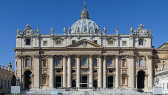 Majestic main facade of Saint Peter's Basilica in Rome, Italy