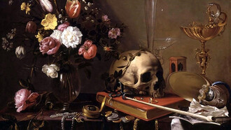 Adriaen van Utrecht, Still Life with Bouquet and Skull (1642)