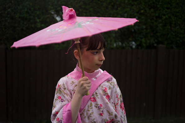 A young Jewish girl in fancy dress during the annual Jewish holiday of Purim