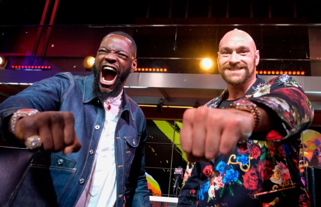 Boxers Deontay Wilder (L) and Tyson Fury (R) face-off during a press conference in Los Angeles, California on January 25, 2020, ahead of their re-match fight in Las Vegas on February 22. (Photo by RINGO CHIU / AFP) (Photo by RINGO CHIU/AFP via Getty Images)