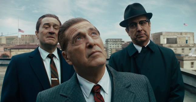 Editorial use only. No book cover usage. Mandatory Credit: Photo by Netflix/STX Entertainment/Kobal/REX (10482799k) Robert De Niro as Frank Sheeran, Al Pacino as Jimmy Hoffa and Ray Romano as Bill Bufalino 'The Irishman' Film - 2019 A mob hitman recalls his possible involvement with the slaying of Jimmy Hoffa.