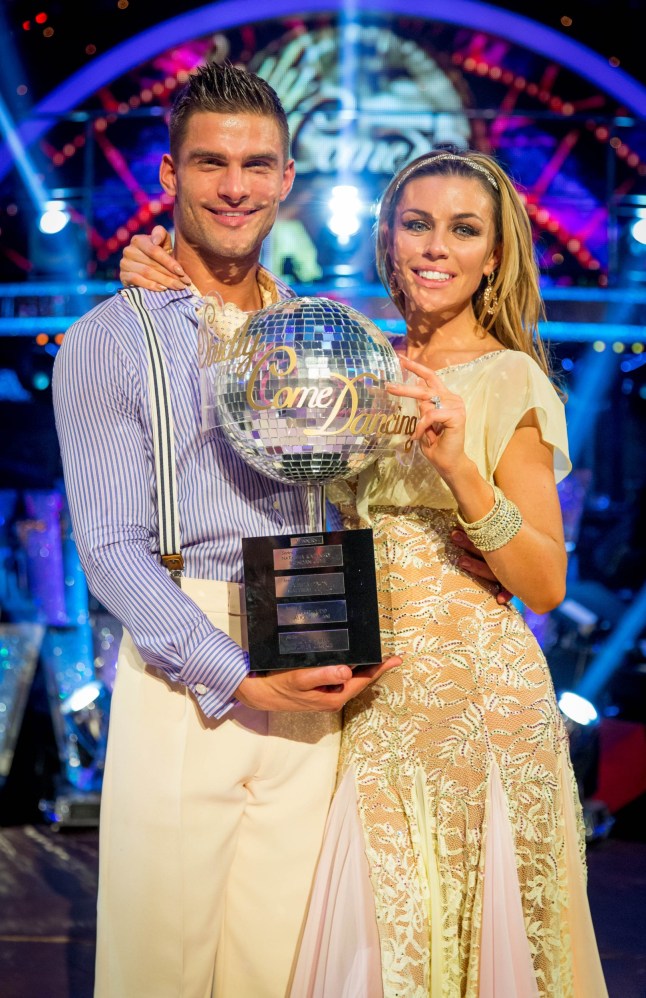 Abbey Clancy with her dance partner Aljaz Skorjanec after they were crowned Strictly Come Dancing champions. PRESS ASSOCIATION Photo. Picture date date: Saturday December 21, 2013. See PA story. Photo credit should read: Guy Levy/BBC/PA Wire For use in UK, Ireland or Benelux countries only. BBC handout photo. NOTE TO EDITORS: Not for use more than 21 days after issue. You may use this picture without charge only for the purpose of publicising or reporting on current BBC programming, personnel or other BBC output or activity within 21 days of issue. Any use after that time MUST be cleared through BBC Picture Publicity. Please credit the image to the BBC and any named photographer or independent programme maker, as described in the caption.