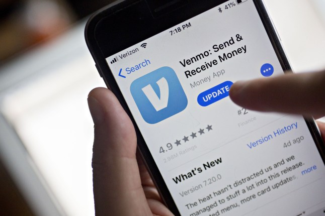 The Paypal Holdings Inc. Venmo application is displayed on an Apple Inc. iPhone in an arranged photograph taken in Washington, D.C., U.S., on Monday, July 23, 2018. Venmo said it processed more than $40 billion of payments in the last 12 months and grew 50 percent in the first quarter. Photographer: Andrew Harrer/Bloomberg via Getty Images