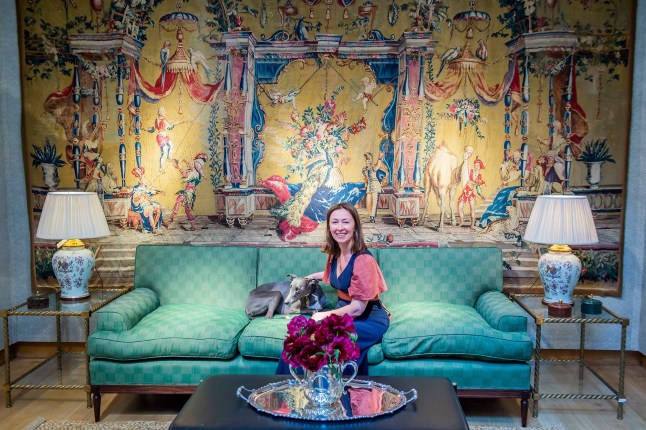 Mandatory Credit: Photo by Guy Bell/REX (10239607n) A preview of Lulu Lytle (pictured with her dog Panther) of Soane Britain?s collaboration with Christie's Spring edition of The Collector sales (22 and 23 May). A room filled with furniture, sculpture and art chosen by her from the various sales. Christie's 'A Celebration of Craftsmanship' sale press preview, London, UK - 17 May 2019