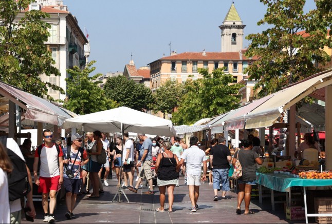 Mandatory Credit: Photo by SYSPEO/SIPA/REX/Shutterstock (12226771u) The Old Nice, Marche du Cours Saleya Daily life, Nice, France - 22 Jul 2021