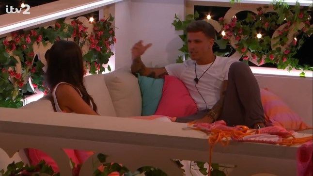 Love Island Gemma and Luca head to the terrace for a flirty chat, but Davide's not happy with their seemingly secretive ways.