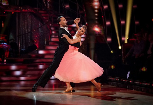 For use in UK, Ireland or Benelux countries only BBC handout photo of Kym Marsh and Graziano Di Prima during the live show of Strictly Come Dancing on BBC1. Issue date: Saturday October 22, 2022. See PA story SHOWBIZ Strictly. Photo credit should read: Kieron McCarron/BBC/PA Wire NOTE TO EDITORS: Not for use more than 21 days after issue. You may use this picture without charge only for the purpose of publicising or reporting on current BBC programming, personnel or other BBC output or activity within 21 days of issue. Any use after that time MUST be cleared through BBC Picture Publicity. Please credit the image to the BBC and any named photographer or independent programme maker, as described in the caption.