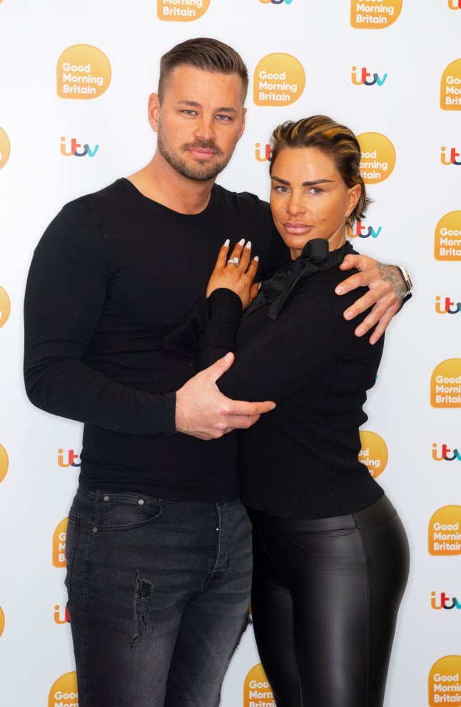 Editorial use only Mandatory Credit: Photo by Ken McKay/ITV/Shutterstock (11888243ao) Carl Woods and Katie Price 'Good Morning Britain' TV Show, London, UK - 04 May 2021