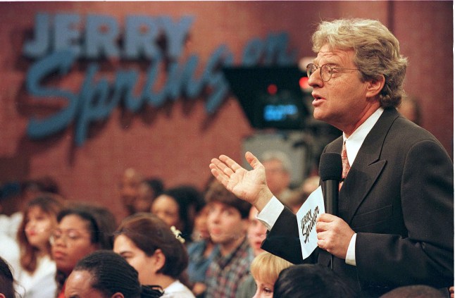 Jerry Springer Speaks To Guests During His Show December 17, 1998. The Show Which Features Violent Outbrusts And Adult Content Has Been Soaring In The Ratings. (Photo By Getty Images)