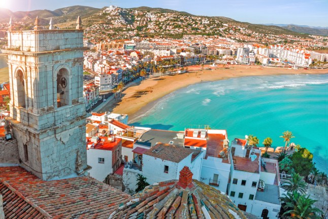 View of the sea from a height. Peñíscola, Castellón, Spain. Beautiful view of the sea and the bay.