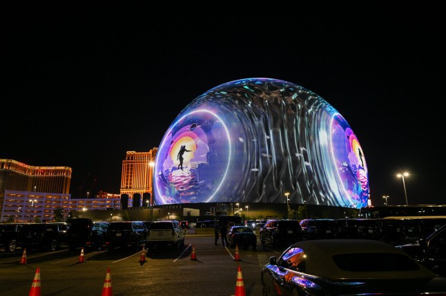 NEVADA, USA - SEPTEMBER 29: The Sphere is seen during the opening night with U2:UV Achtung Baby Live concert at the Venetian Resort in Las Vegas, Nevada, United States on September 29, 2023. The Sphere is a spherical music and entertainment arena in Paradise, Nevada, near the Las Vegas Strip and east of the Venetian resort. The project was announced by the Madison Square Garden Company in 2018, and construction was underway the following year. (Photo by Tayfun Coskun/Anadolu Agency via Getty Images)