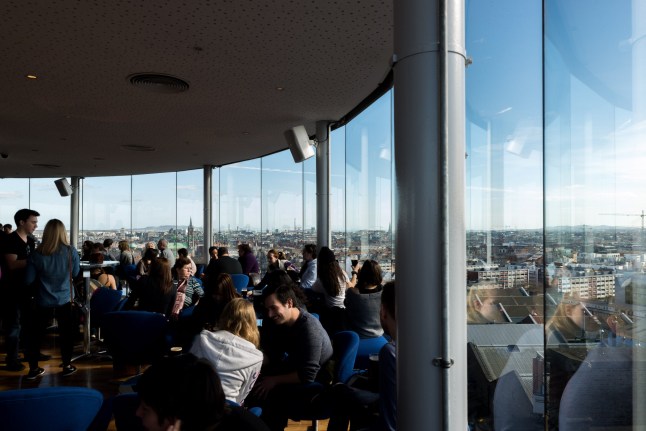 Mandatory Credit: Photo by Adrian Langtry/REX/Shutterstock (12768809c) The Gravity Bar is a rooftop bar overlooking Dublin city at the Guinness Storehouse Brewery. Guinness Storehouse, Dublin, Ireland - 09 Mar 2017