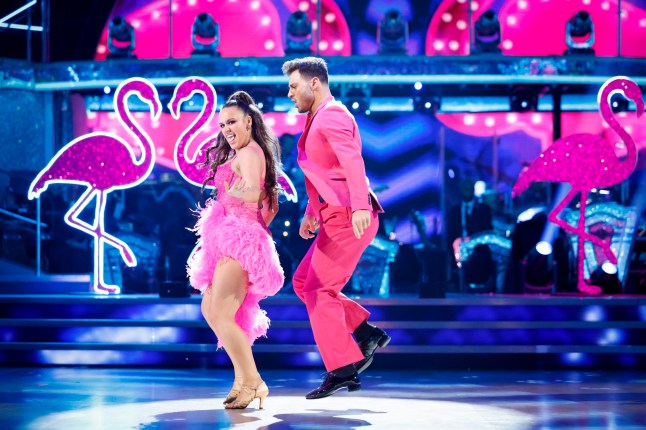 For use in UK, Ireland or Benelux countries only BBC handout photo of Ellie Leach and Vito Coppola, during their appearance on the live show on Saturday for BBC1's Strictly Come Dancing. Issue date: Saturday October 14, 2023. PA Photo. See PA story SHOWBIZ Strictly. Photo credit should read: Guy Levy/BBC/PA Wire NOTE TO EDITORS: Not for use more than 21 days after issue. You may use this picture without charge only for the purpose of publicising or reporting on current BBC programming, personnel or other BBC output or activity within 21 days of issue. Any use after that time MUST be cleared through BBC Picture Publicity. Please credit the image to the BBC and any named photographer or independent programme maker, as described in the caption.