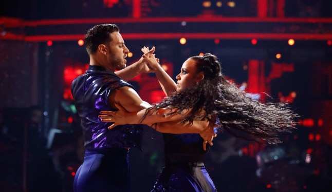 For use in UK, Ireland or Benelux countries only BBC handout photo of Ellie Leach and Vito Coppola during their appearance on the live show on Saturday for BBC1's Strictly Come Dancing. Picture date: Saturday October 21, 2023. PA Photo. See PA story SHOWBIZ Strictly. Photo credit should read: Guy Levy/BBC/PA Wire NOTE TO EDITORS: Not for use more than 21 days after issue. You may use this picture without charge only for the purpose of publicising or reporting on current BBC programming, personnel or other BBC output or activity within 21 days of issue. Any use after that time MUST be cleared through BBC Picture Publicity. Please credit the image to the BBC and any named photographer or independent programme maker, as described in the caption.