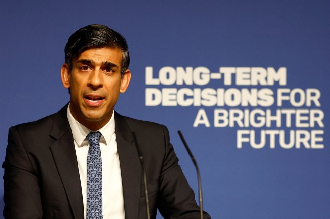 British Prime Minister Rishi Sunak delivers a speech on AI at Royal Society, Carlton House Terrace, October 26, 2023 in London, England. Peter Nicholls/Pool via REUTERS