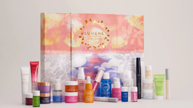 Picture of the Lumene advent calendar closed with products on display