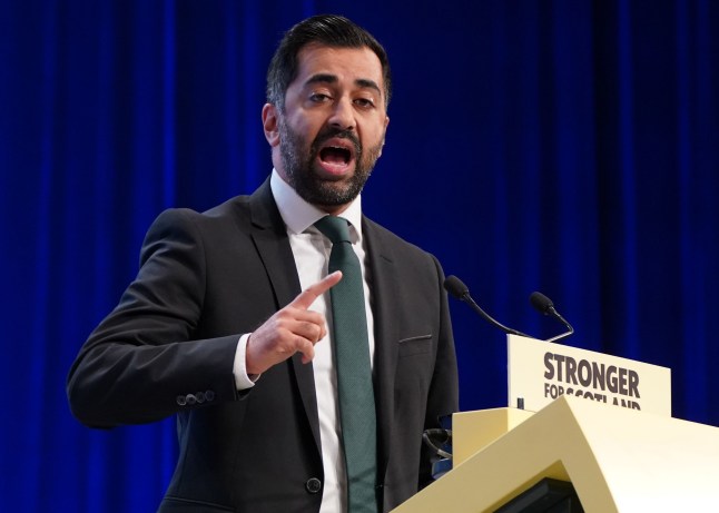 First Minister Humza Yousaf during his speech during the SNP annual conference at the Event Complex Aberdeen (TECA) in Aberdeen. Picture date: Tuesday October 17, 2023. PA Photo. See PA story POLITICS SNP. Photo credit should read: Andrew Milligan/PA Wire