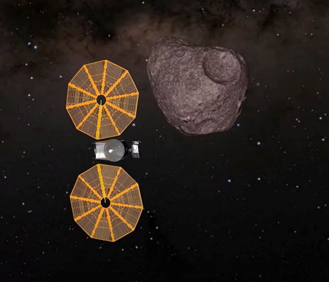 Illustration of the NASA Lucy spacecraft. See SWNS story SWMRlucy. A spacecraft named after a Beatles song got a surprise this week when it found a bonus mini asteroid. On Wednesday (1 Nov), NASA?s Lucy spacecraft flew by its target: a half-mile-wide asteroid named Dinkinesh. However, the research team were met with the "exciting" discovery of a smaller space rock nearby. The encounter primarily served as an in-flight test of the spacecraft, specifically focusing on testing the system that allows Lucy to autonomously track an asteroid as it flies past at 10,000 mph, referred to as the terminal tracking system. The mission is named after Lucy, a 3.2 million-year old fossil skeleton of a human ancestor discovered in Ethiopia in 1974. The find was nicknamed after the 1967 Beatles song "Lucy in the Sky with Diamonds".