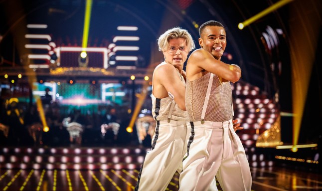 For use in UK, Ireland or Benelux countries only Undated BBC handout photo of Layton Williams and Nikita Kuzmin, during their appearance on the live show on Saturday for BBC1's Strictly Come Dancing. Issue date: Saturday November 4, 2023. PA Photo. See PA story SHOWBIZ Strictly . Photo credit should read: Guy Levy/BBC/PA Wire NOTE TO EDITORS: Not for use more than 21 days after issue. You may use this picture without charge only for the purpose of publicising or reporting on current BBC programming, personnel or other BBC output or activity within 21 days of issue. Any use after that time MUST be cleared through BBC Picture Publicity. Please credit the image to the BBC and any named photographer or independent programme maker, as described in the caption.