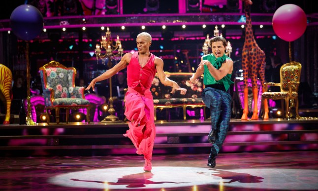 For use in UK, Ireland or Benelux countries only BBC handout photo of Layton Williams and Nikita Kuzmin during their appearance on the live show on Saturday for BBC1's Strictly Come Dancing. Issue date: Saturday November 25, 2023. PA Photo. See PA story SHOWBIZ Strictly. Photo credit should read: Guy Levy/BBC/PA Wire NOTE TO EDITORS: Not for use more than 21 days after issue. You may use this picture without charge only for the purpose of publicising or reporting on current BBC programming, personnel or other BBC output or activity within 21 days of issue. Any use after that time MUST be cleared through BBC Picture Publicity. Please credit the image to the BBC and any named photographer or independent programme maker, as described in the caption.