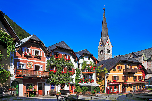 Village Square in Hallstatt in Austria