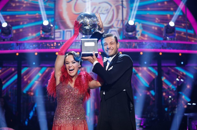 For use in UK, Ireland or Benelux countries only BBC handout photo of the winners of Strictly Come Dancing 2023 Ellie Leach and Vito Coppola. Picture date: Saturday December 16, 2023. PA Photo. See PA story SHOWBIZ Strictly. Photo credit should read: Guy Levy/BBC/PA Wire NOTE TO EDITORS: Not for use more than 21 days after issue. You may use this picture without charge only for the purpose of publicising or reporting on current BBC programming, personnel or other BBC output or activity within 21 days of issue. Any use after that time MUST be cleared through BBC Picture Publicity. Please credit the image to the BBC and any named photographer or independent programme maker, as described in the caption.