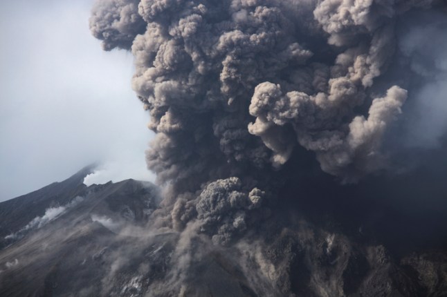 Cloud of volcanic ash from Sakurajima,  Kagoshima,  Japan