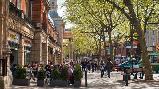 Pavement Cafe and shoppers, Peterborough