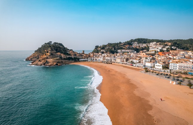 Aerial view of Tossa de Mar beach in Gerona province, Catalonia, Spain.