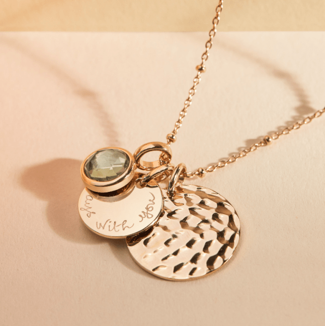 Image of Merci Maman Personalised Hammered Double Disc & Birthstone Necklace