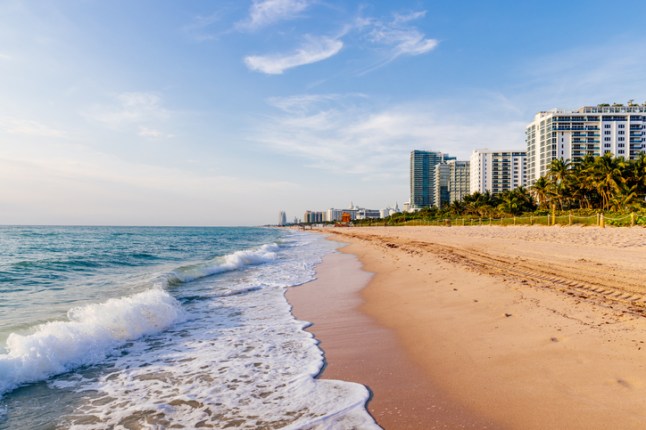 Ocean wave at Miami Beach on a sunny day with blue sky, Miami, Florida, USA