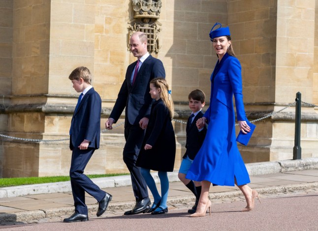 Prince George William Prince of Wales Princess Charlotte Prince Louis Catherine Princess of Wales Royal Easter Mattins Service, St George's Chapel, Windsor, UK - 09 Apr 2023 Mandatory Credit: Photo by Tim Rooke/Shutterstock (13861215fa)