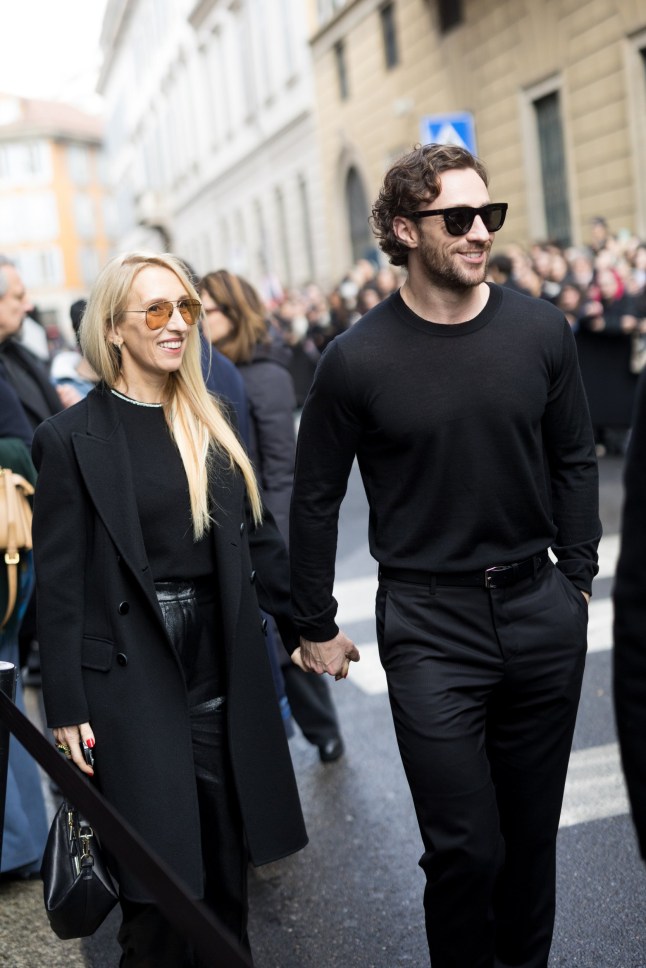 MILAN, ITALY - FEBRUARY 25: Aaron Taylor-Johnson and Sam Taylor-Johnson attend the Giorgio Armani fashion show during the Milan Fashion Week Womenswear Fall/Winter 2024-2025 on February 25, 2024 in Milan, Italy. (Photo by Jacopo Raule/Getty Images)