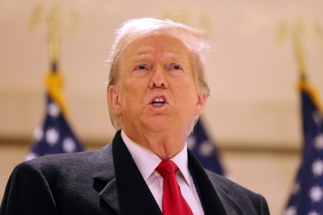 NEW YORK, NEW YORK - MARCH 25: Former President Donald Trump speaks during a press conference at 40 Wall Street after a pre-trial hearing on March 25, 2024 in New York City. Judge Juan Merchan scheduled Trump's criminal trial to begin on April 15, which would make it the first criminal prosecution of a former American president. Trump was charged with 34 counts of falsifying business records last year, which prosecutors say was an effort to hide a potential sex scandal, both before and after the 2016 election. (Photo by Michael M. Santiago/Getty Images)