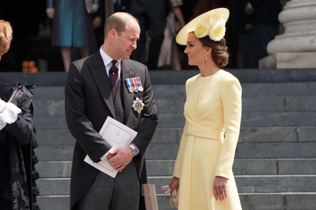 The Duke and Duchess of Cambridge leave the National Service of Thanksgiving at St Paul's Cathedral, London, on day two of the Platinum Jubilee celebrations for Queen Elizabeth II. Picture date: Friday June 3, 2022. PA Photo. The National Service marks The Queen's 70 years of service to the people of the United Kingdom, the Realms and the Commonwealth. Public service is at the heart of the event and over 400 recipients of Honours in the New Year or Birthday Honours lists have been invited in recognition of their contribution to public life. Drawn from all four nations of the United Kingdom, they include NHS and key workers, teaching staff, public servants, and representatives from the Armed Forces, charities, social enterprises and voluntary groups. See PA story ROYAL Jubilee. Photo credit should read: Kirsty O'Connor/PA Wire