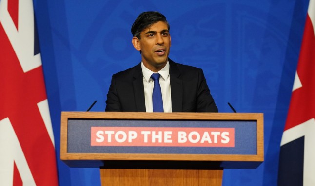 Prime Minister Rishi Sunak during a press conference in the Downing Street Briefing Room, London, as he gives an update on the plan to "stop the boats" and illegal migration. Picture date: Thursday December 7, 2023. PA Photo. See PA story POLITICS Migrants. Photo credit should read: James Manning/PA Wire